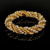 Perlen Gold Armband, 750/18K Gelbgold (punziert), 55,45g, aus einem Perlen- und einem Goldstrang ge