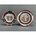 Four wall plates, porcelain, polychrome painting and gold decoration, various mythological and anti