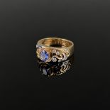 Diamond ring, 21k white and yellow gold (illegibly hallmarked and tested), 7g, centre gemstone, pro