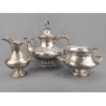 Tea set, 3-part, Wilkens and Sons, 12-solder silver, total weight 1194g, consisting of teapot heigh