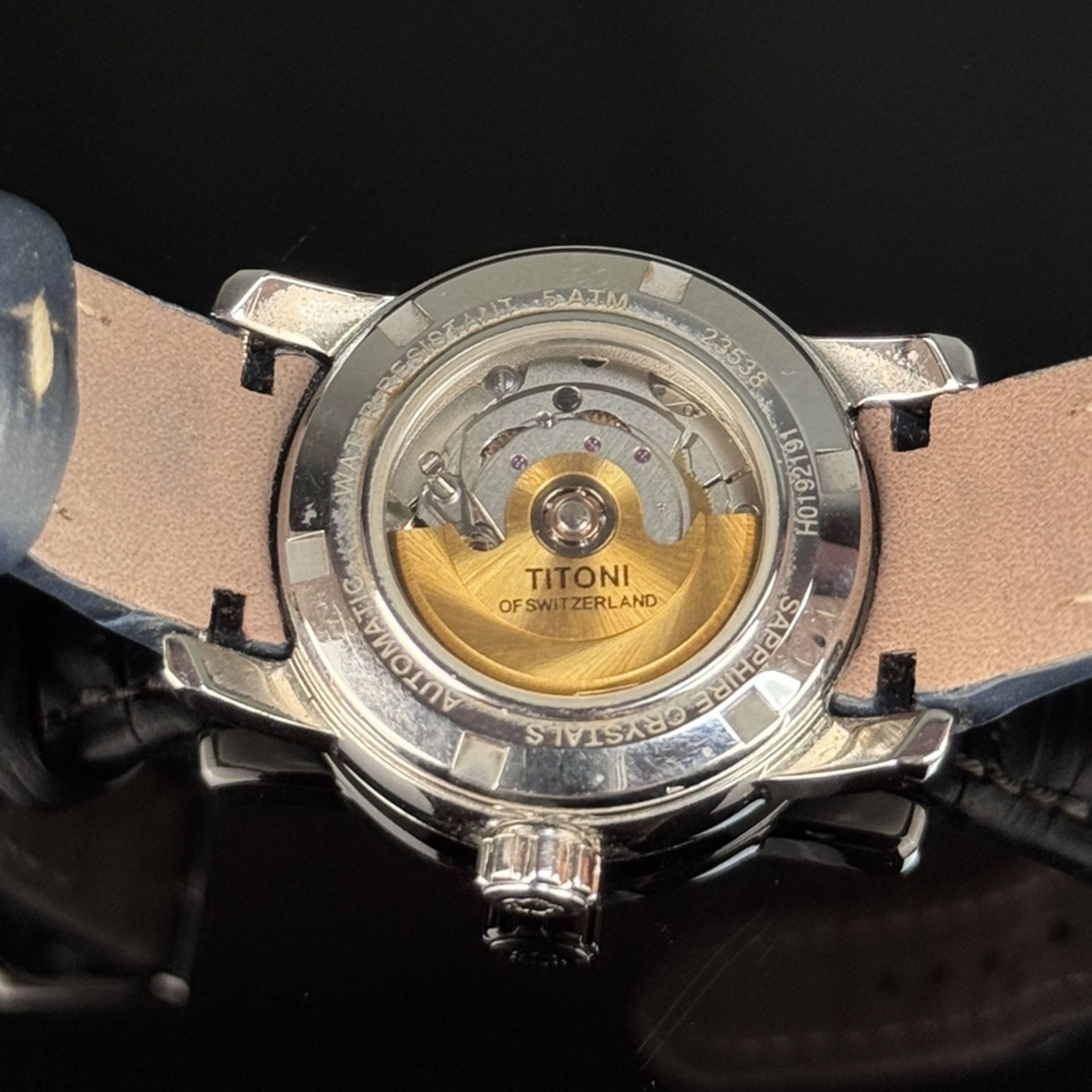Armbanduhr, Titoni Space Star Automatik, läuft, rundes Stahlgehäuse, Durchmesser 28mm, Ziffernblatt - Bild 2 aus 2