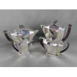 Art Deco coffee and tea pot, 4 pieces, silver-plated, around 1920, each stepped shape with wooden k