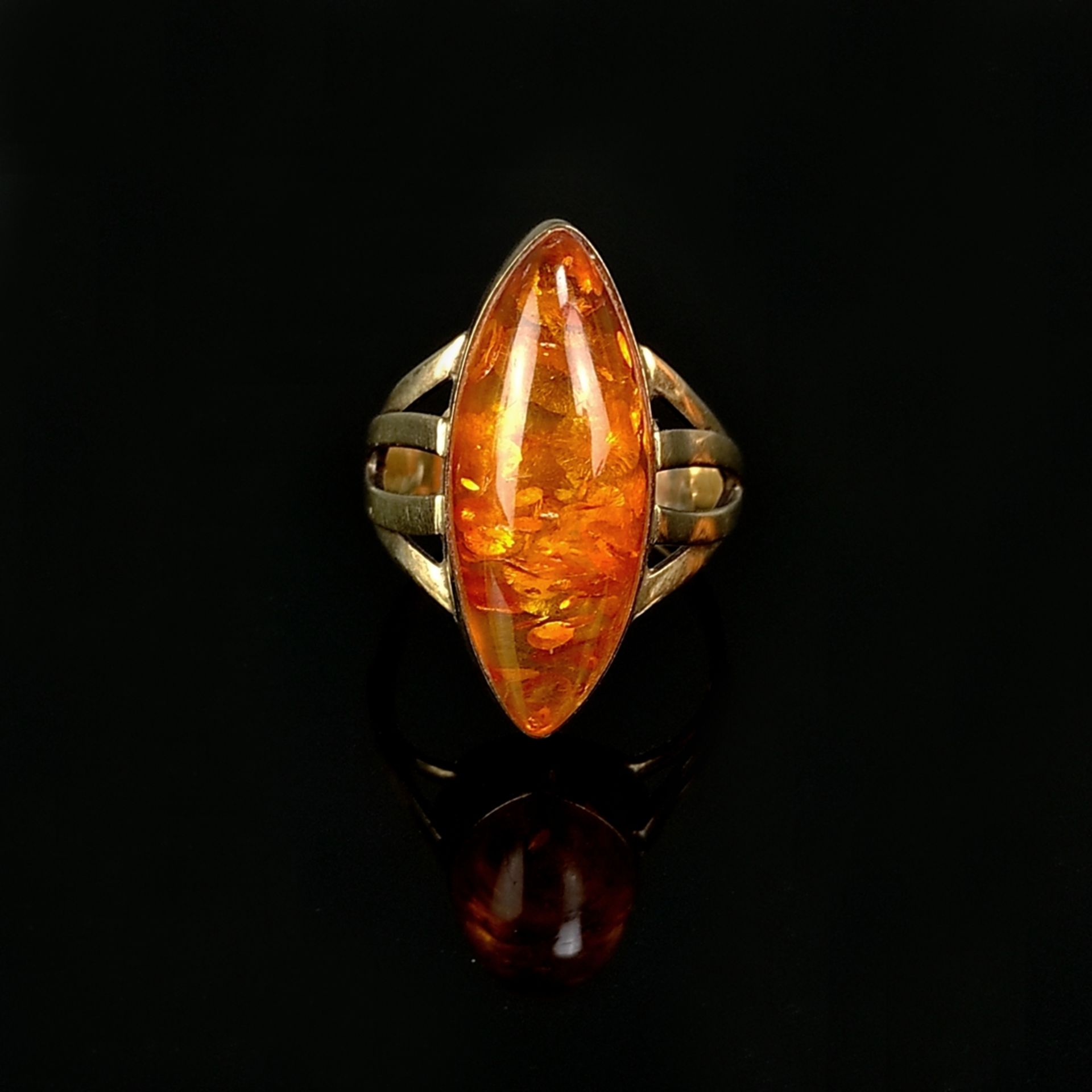 Art Deco Bernstein Ring, 333/8K Gelbgold (getestet), Gesamtgewicht 3,5g, Ringgröße 54 - Bild 2 aus 2
