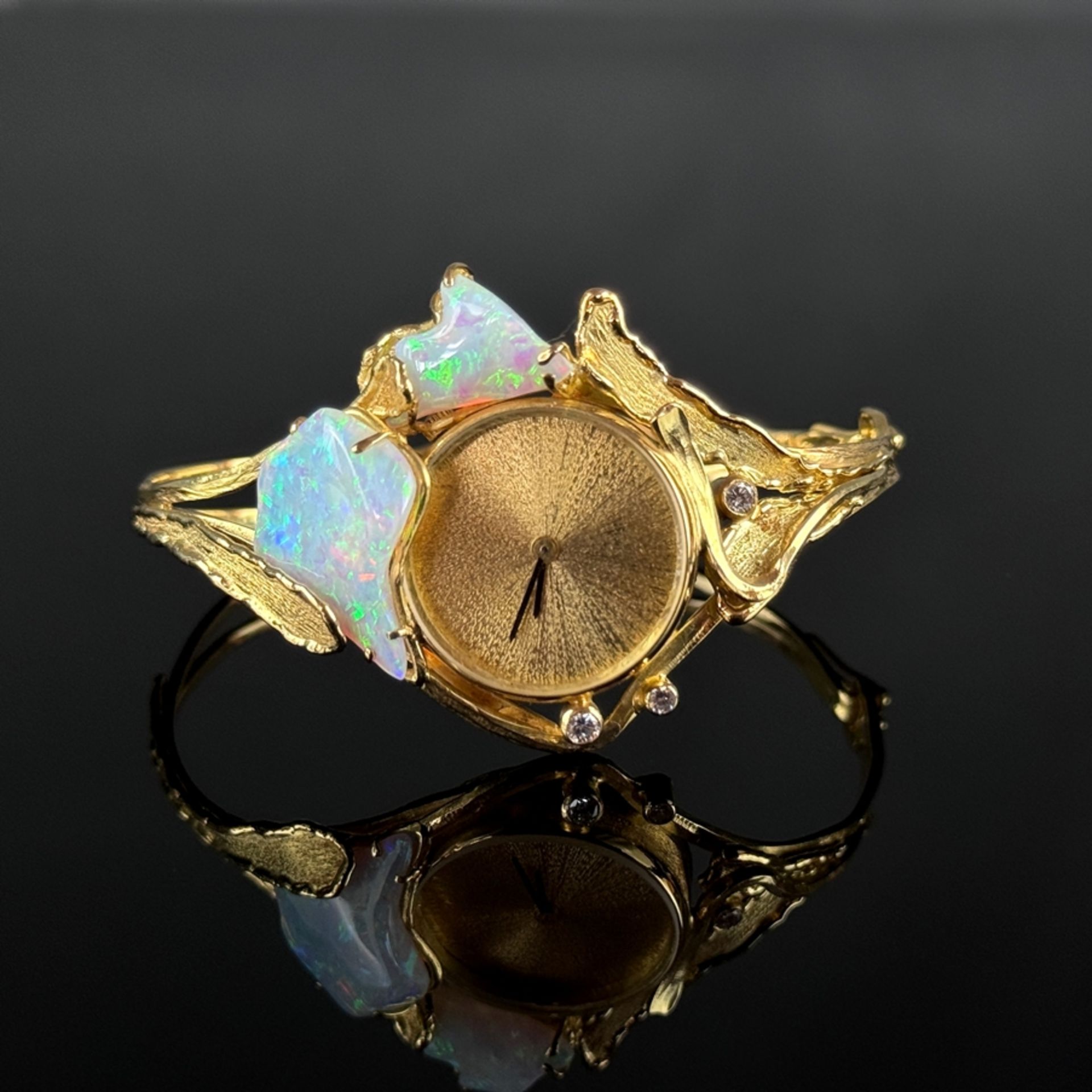 Exklusive Goldschmiede Opal Armbanduhr, 750/18K Gelbgold (punziert), Gesamtgewicht 30,13g, Goldschm - Bild 2 aus 3