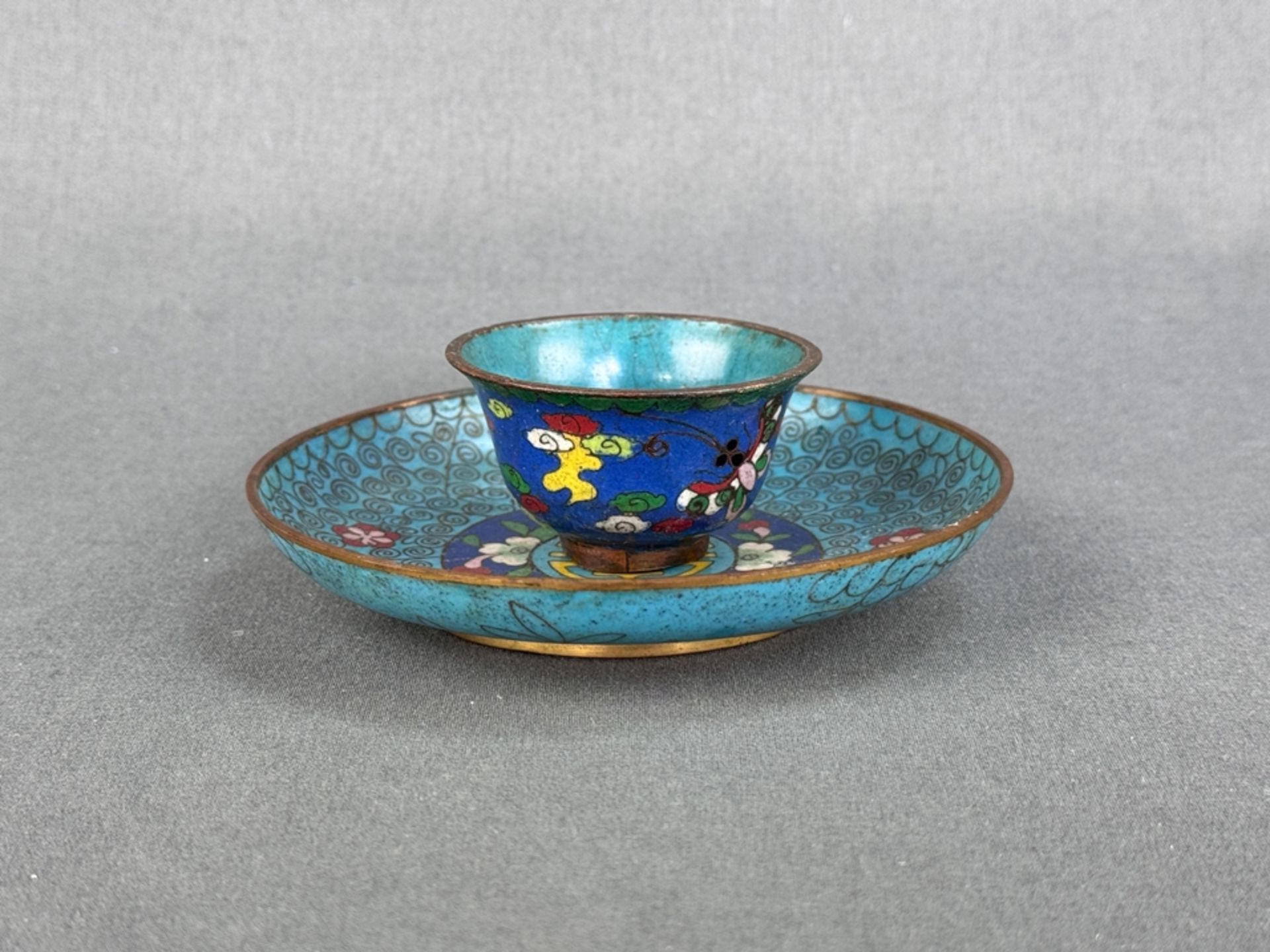 Cup/small cup with saucer, Japan, around 1900, cloisonné, saucer diameter 11cm, height cup 3cm