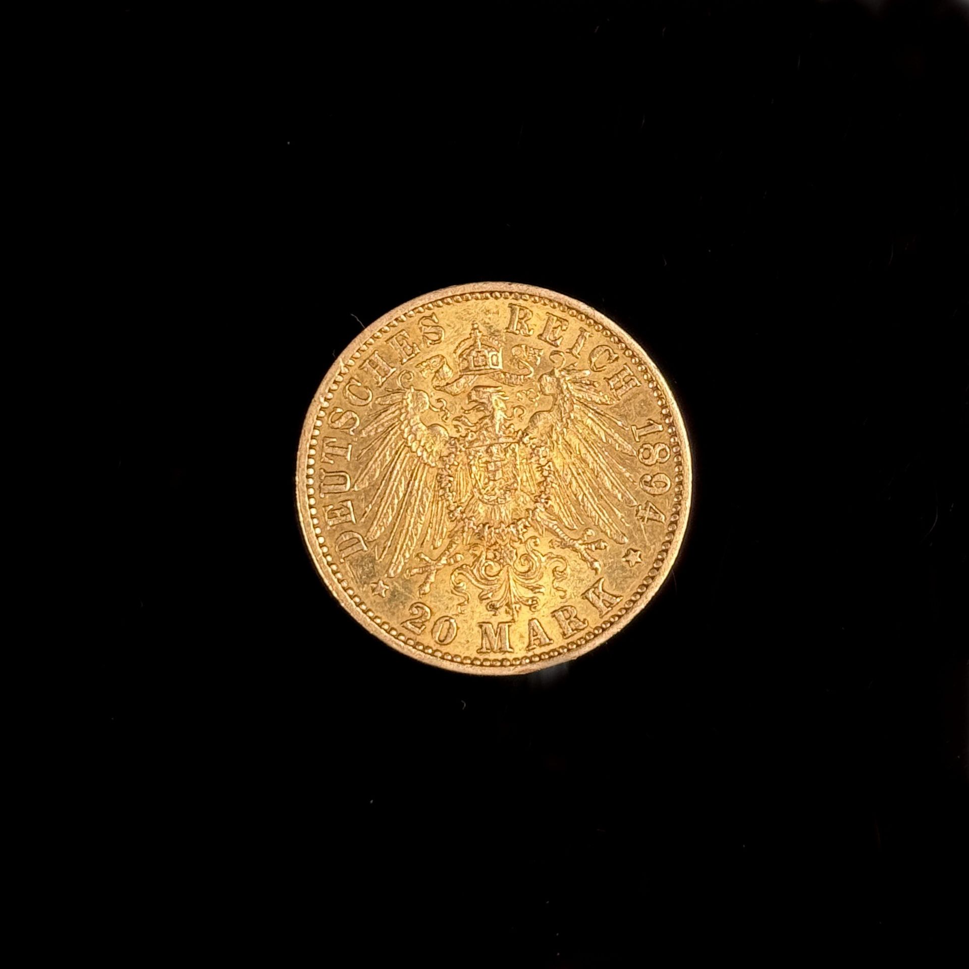 Gold coin, 20 Mark Prussia Wilhelm II, 900 yellow gold, approx. 7.9g - Image 2 of 2