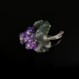 Flower brooch, 585/14K white gold (hallmarked), 10g, three amethyst flowers, each set with a small 