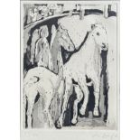 Unbekannte Grafiker/In (20. Jahrhundert) "Pferde in Manege", Radierung, unten rechts unleserlich si
