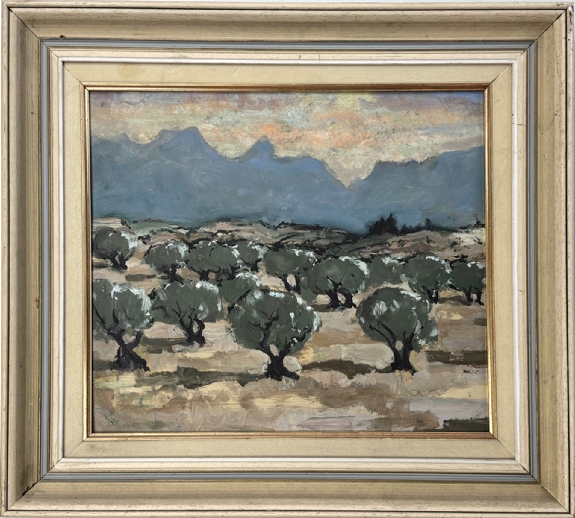 Artist (20th century) "Landscape view", in the foreground trees, in the background mountain view, o - Image 2 of 4