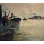 Arnold-Graboné, Georg (1896 Munich - 1982 Starnberg) "View of the harbour", with steamers and indus