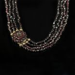 Garnet necklace, four rows, clasp also set with garnets, length approx. 40cm