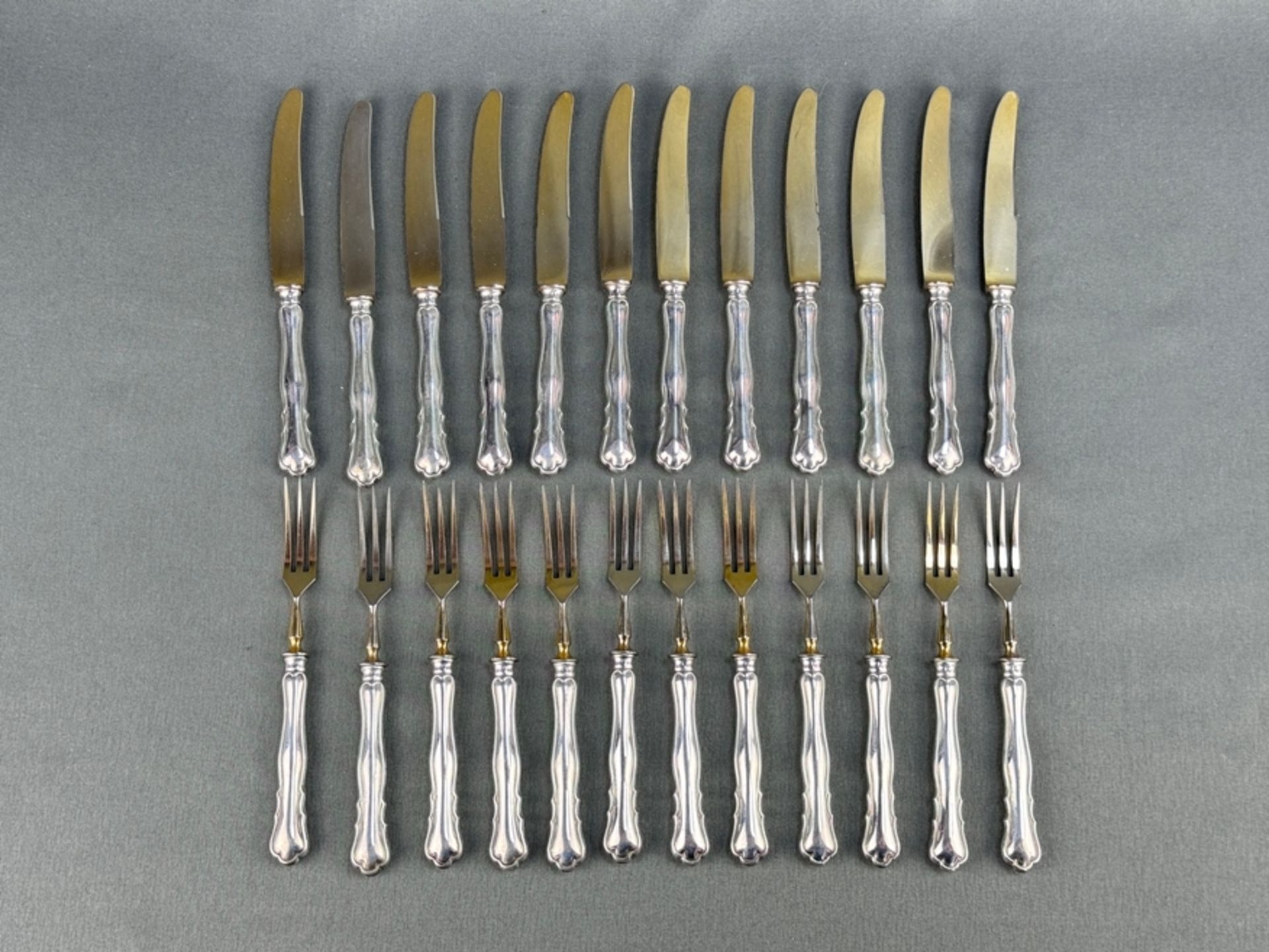 Fruit cutlery, 24-piece, silver 800 (tested), partially gold-plated, 290g without knives, 600g with - Image 4 of 5