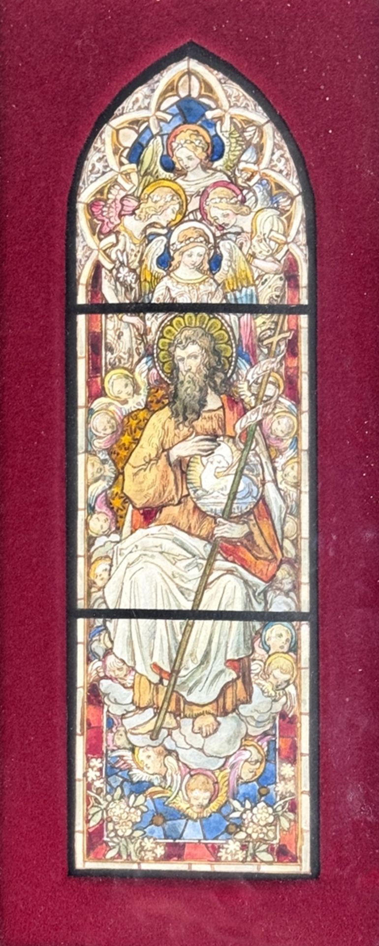 Watercolourist (19th century) Pair of designs for cathedral windows, iconographic motifs in the for - Image 3 of 3