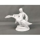 Porcelain figurine "Goose Rider", Herend Hungary, white porcelain, boy, probably Nils Holgersson, r