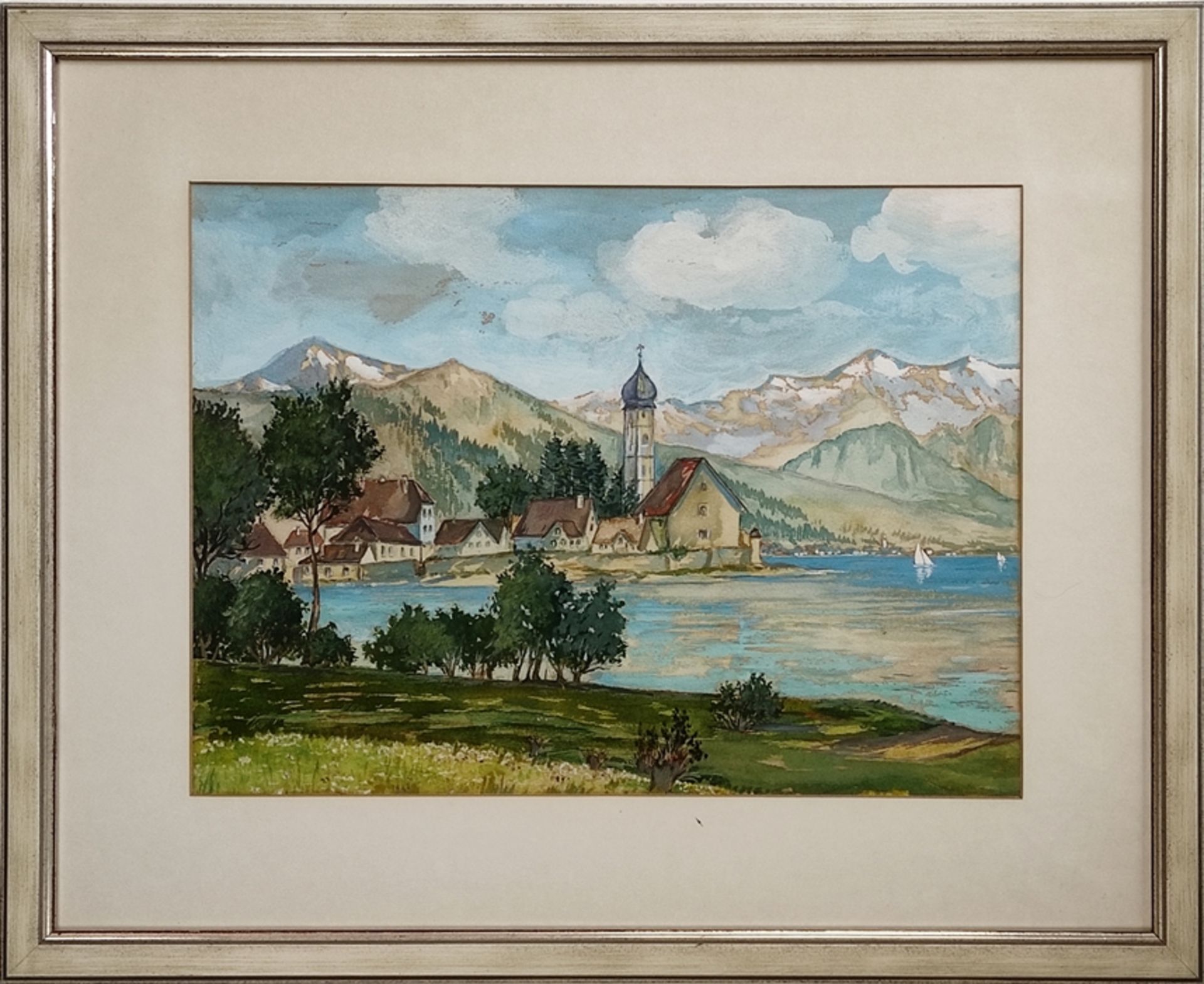 Kellermann, Karl (1881 Constance - 1968 Constance) "Wasserburg" at Lake Constance, gouache on paper - Image 2 of 2