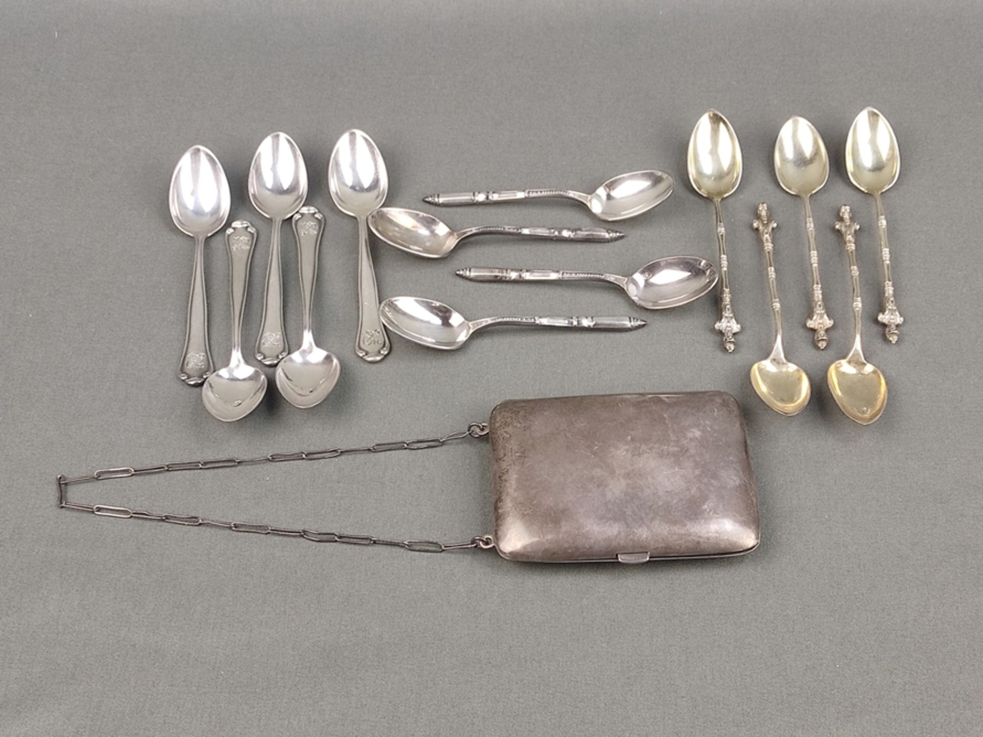 Convolute silver, 15 pieces, consisting of 14 demitasse spoons/coffee spoons, 14 pieces, of which 5