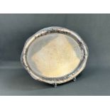 Large silver tray, Art Nouveau, silver 800, Germany, 868g, flag decorated with daffodils and ribbon