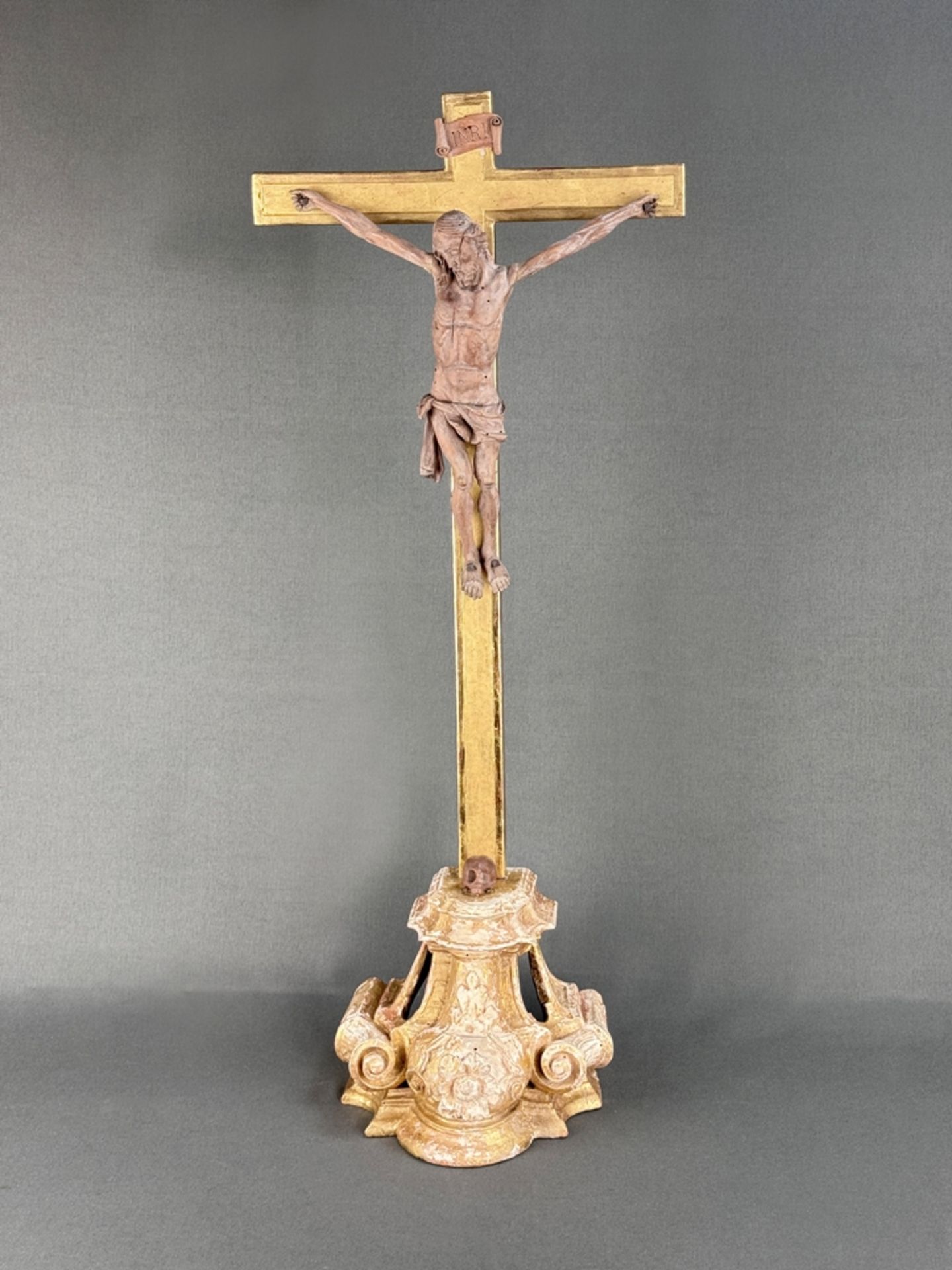 Christ's Cross/Standing Cross, 18th/19th century, baroque base with remains of gilding, unframed Ch