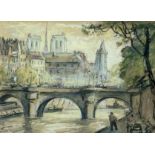 Duschek, Richard (1884 Neugarten - 1959 Besigheim) "Pont Neuf - Paris", watercolour on paper, behin