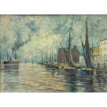 Ehrhardt, Paul (1888 Magdeburg - 1981 Lippstadt, Westphalia) "View of the harbour", oil on canvas,