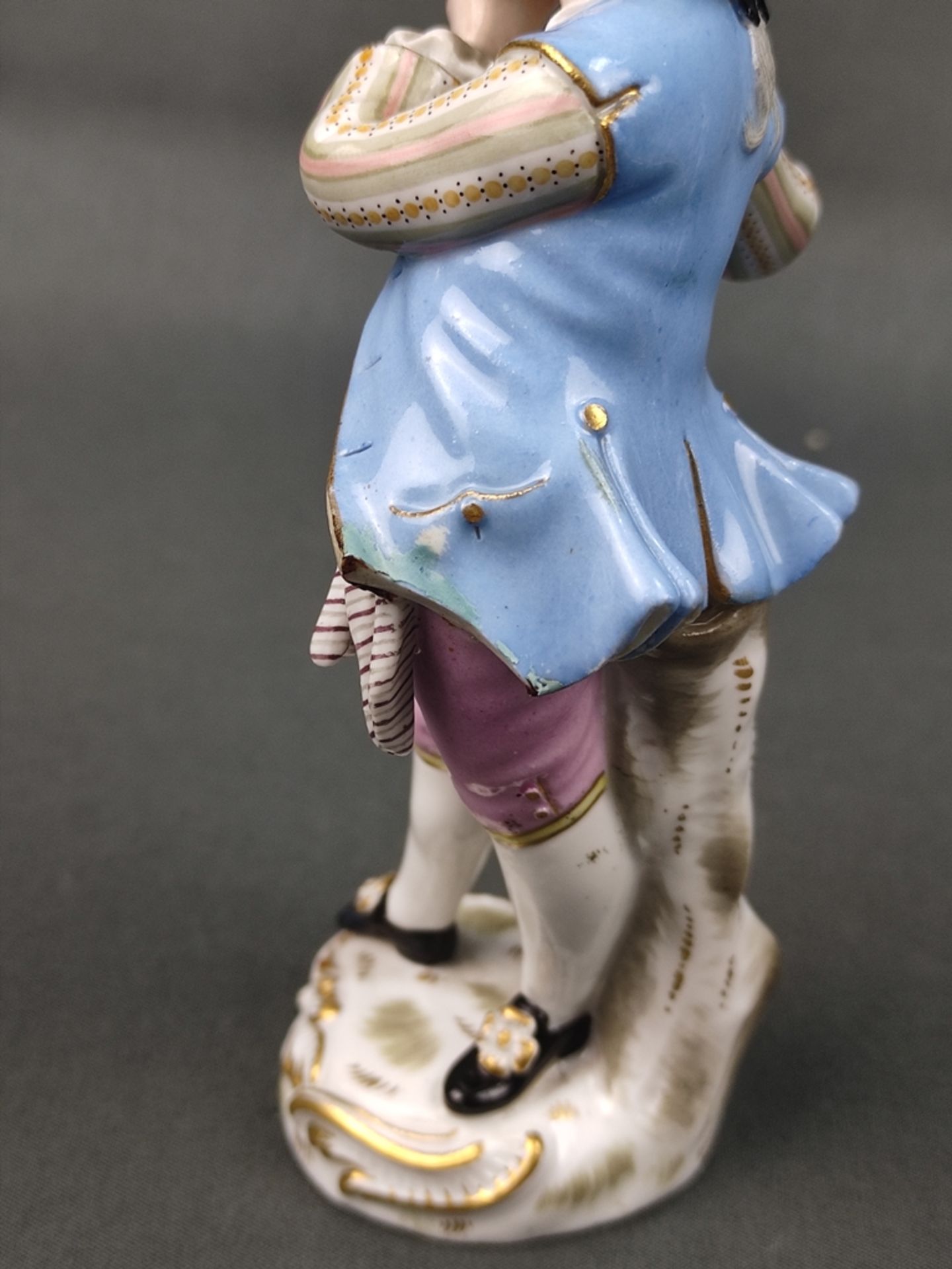 Pair of porcelain figurines "Galante Kapelle", Meissen, "Singer", model no. 120, and "Flutist", mod - Image 4 of 7