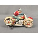 Sheet metal toy, Technofix, motorbike GE 255, manufactured in US Zone Germany, length 18cm, works