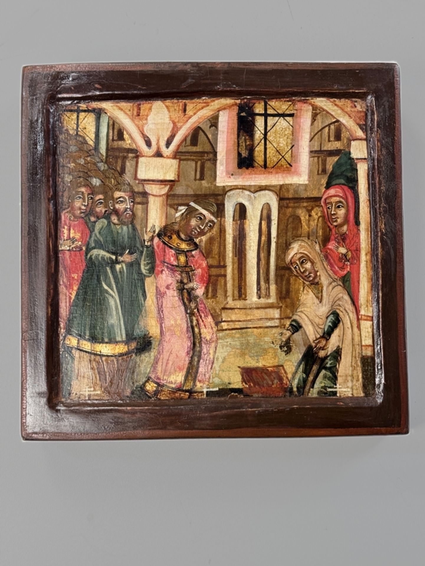 Icon, Russia, probably around 1700, scene from a Venetian icon, tempera on wood, gilded in places, 