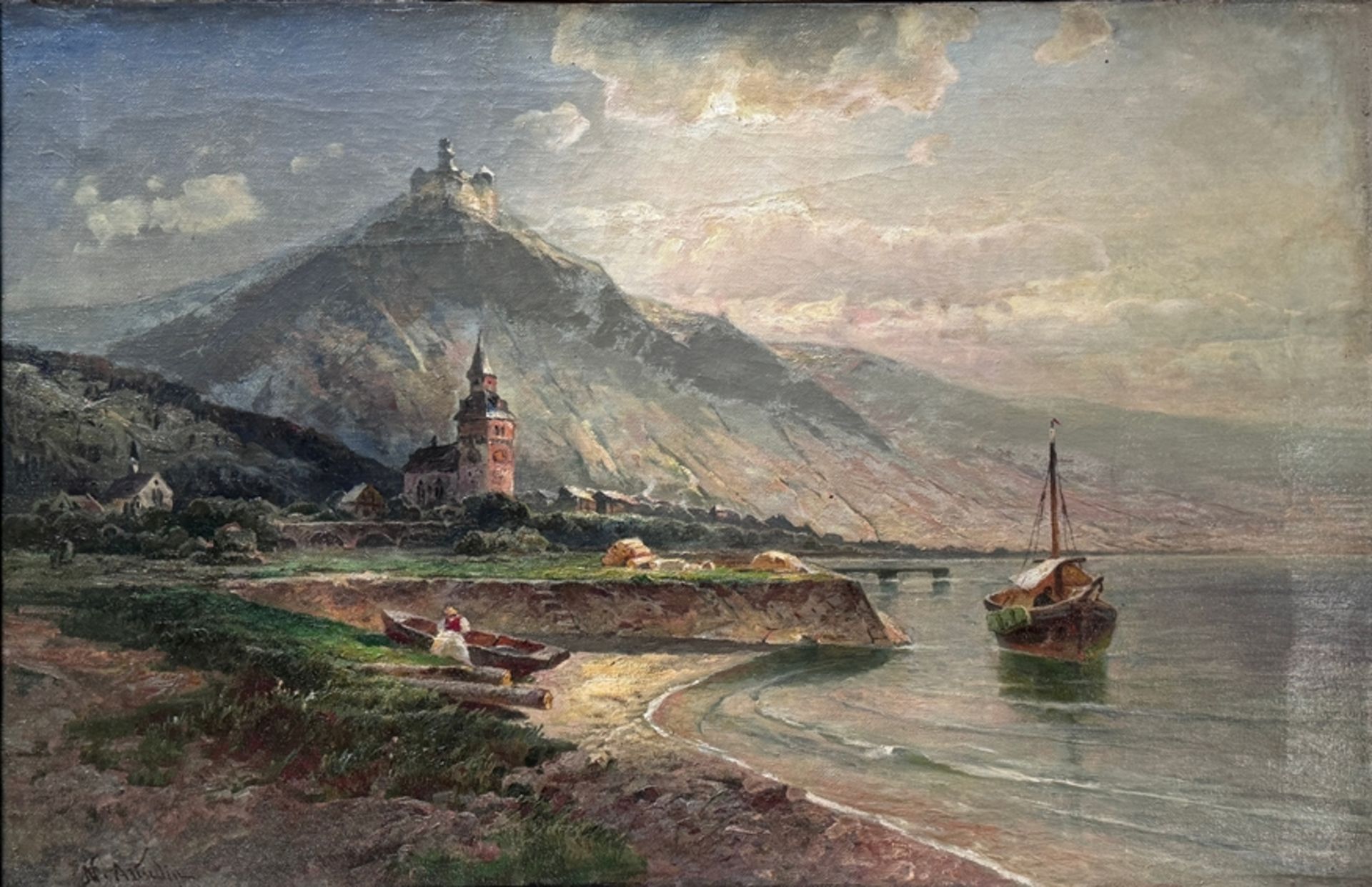 Astudin, Nikolai von (1848 Moscow - 1925 Oberlahnstein) "Marksburg", landscape view of the hilltop