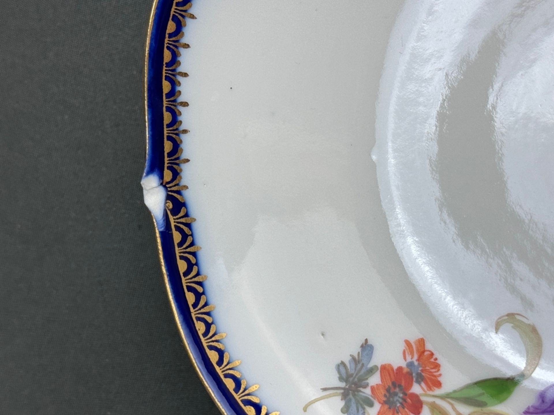 Tea/coffee service, Meissen sword mark, for 6 persons, polychrome floral bouquet decor, cobalt blue - Image 6 of 6