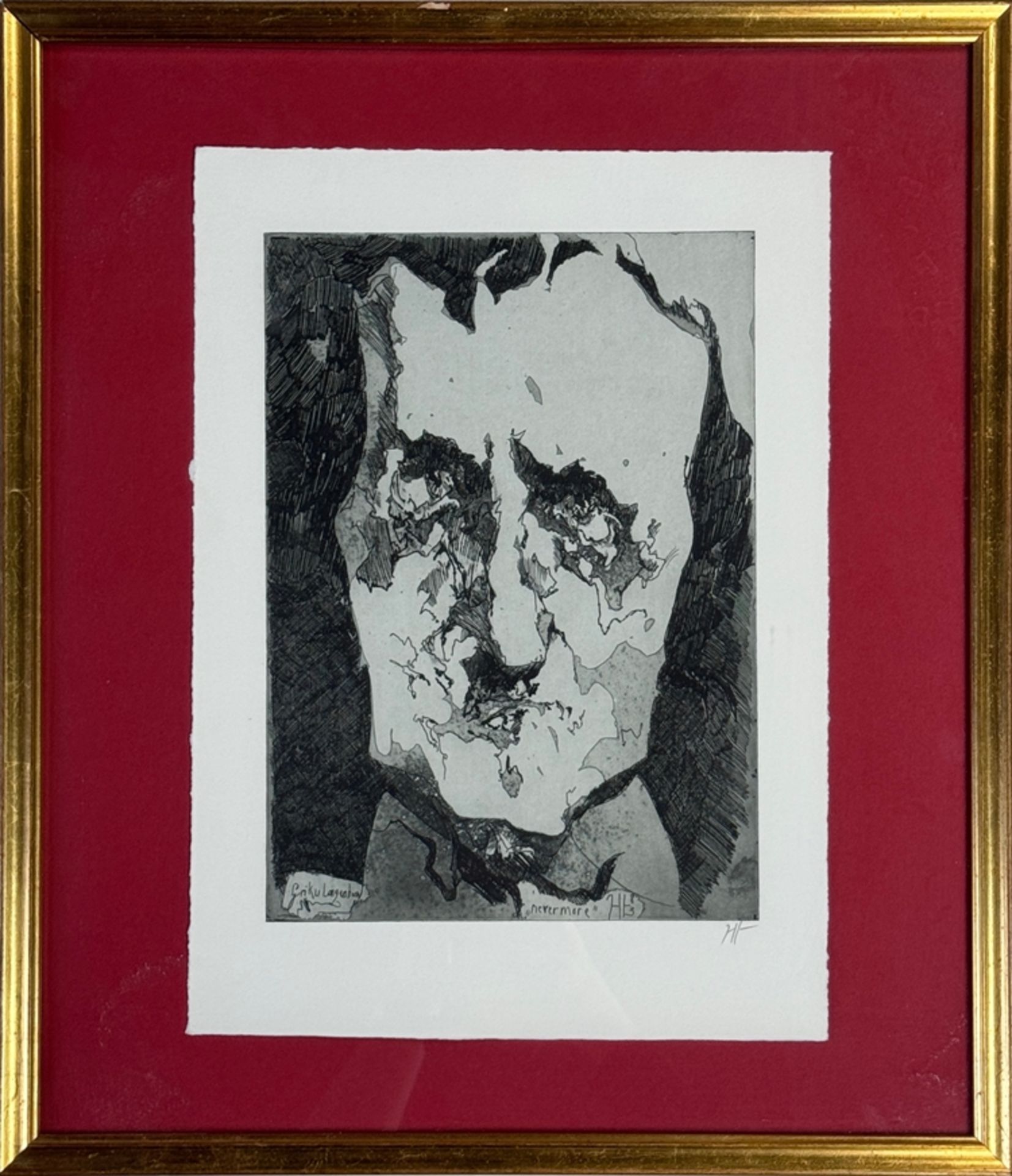 Janssen, Horst (1929 - 1995 Hamburg) "Nevermore", Porträtdarstellung Edgar Allan Poe, Aquatinta, Ra - Bild 2 aus 3