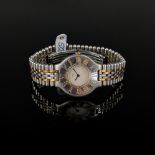 Armbanduhr Must de Cartier, Bi-Color-Band mit Faltschließe, breite Gehäuselünette mit vergoldeten r