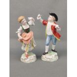 Pair of porcelain figures "Farmer's Dance", Dresden porcelain, woman and man in peasant dress in da