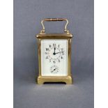 Travelling alarm clock, France, circa 1880, glazed on three sides, top view of cylinder escapement,