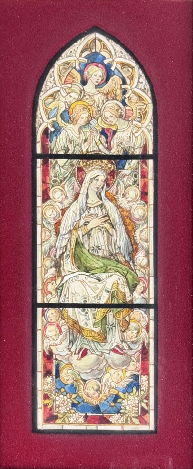 Watercolourist (19th century) Pair of designs for cathedral windows, iconographic motifs in the for - Image 2 of 3