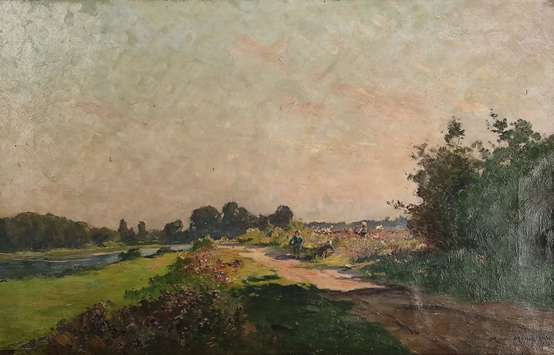 Moisset, Maurice (1860 - 1946) "Paysage d'été", Impressionist landscape scene of blooming fields in