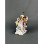 Porcelain figure "Zodiac sign Libra", Meissen sword mark, seated putto, holding a pair of scales, p