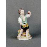 Porcelain figure, boy, holding apples in his hands, Thuringia, finely polychrome painted, gold staf
