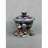 Lidded pot/rice bowl, Japan, around 1900, fine cloisonné work, consisting of saucer, bowl and lid,