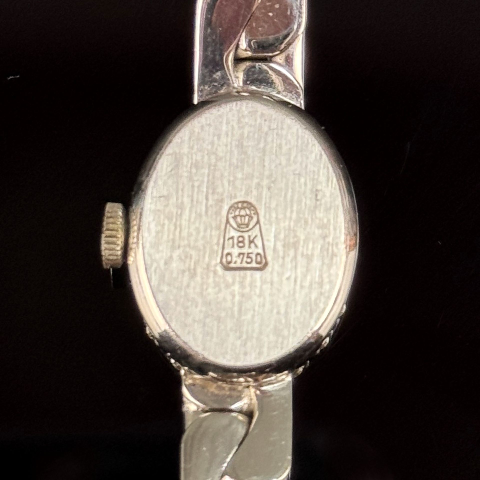 Wristwatch, Roxy, 750/18K white gold (hallmarked), 34.5g, manual winding, starts, oval case, bezel - Image 3 of 3