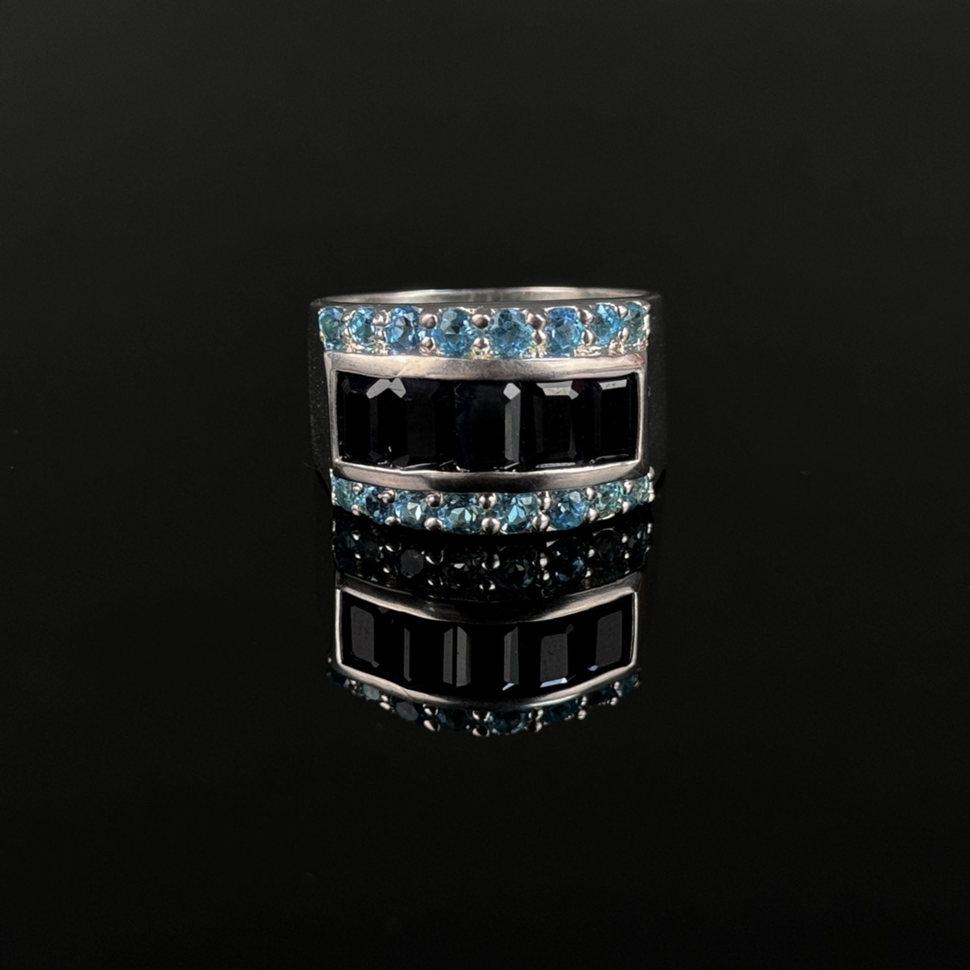 Cocktail ring, silver 925 (hallmarked), total weight 11.6g, set with faceted blue sapphires (3 ct.) - Image 2 of 3