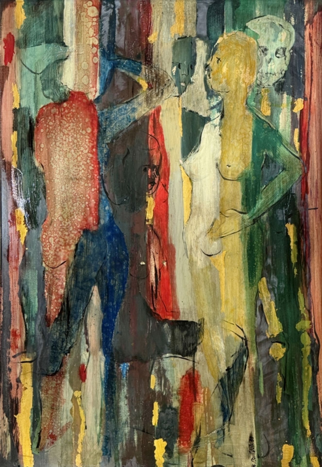 Bildstein, Kurt (1928 Konstanz) "Alte Bildstruktur", abstracting depiction, oil and varnish paintin
