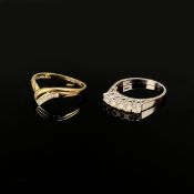 Zwei Ringe, je besetzt mit Schmucksteinen, einer 585/14K Weißgold (punziert), 2,61g, Ringgröße 56,