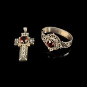 Viktorianischer Trauerschmuck, 2 Teile, Silber 925 (getestet), Gesamtgewicht 79,7g, bestehend aus e