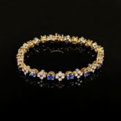 Saphir Diamant Armband, 750/18K Gelb- und Weißgold (punziert), Gesamtgewicht 15,94g, besetzt mit 15