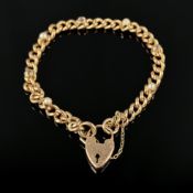 Armband mit Herzschloss Anhänger, 375/9K Gelbgold (punziert), Gesamtgewicht 18,59g, London, Panzera
