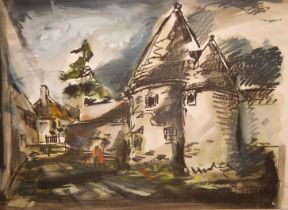 Franz Bueb * (1916- 1982), Dorfplatz mit Häusern |Franz Bueb *(1916- 1982), Village Square with Hous