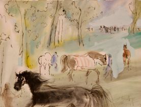 Franz Bueb * (1916- 1982), Pferde auf der Weide |Franz Bueb * (1916- 1982), Horses in the Pasture