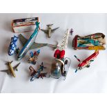 AIRPLANE HELICOPTER AIRSHIP TIN TOY FLYING VEHICLE LOT MASUDAYA NOMURA VINTAGE JAPAN