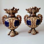 PAIR OF TROPHY VASES IN THE STYLE OF AUSTRIAN MAJOLICA POTTERY CROCKERY ANTIQUE