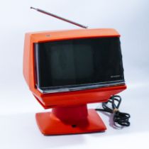 SHARP SPACE AGE TELEVISION 3S 111R T.V. MODERNIST SOLID STATE CRT 1970'S RETRO VINTAGE ORANGE JAPAN